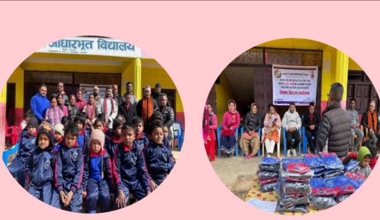 लायन्स क्लव अफ प्युठानका मेम्बर चियर पर्सन कक्षपतिको जन्मदिनमा विद्यार्थीलाई पोशाक प्रदान