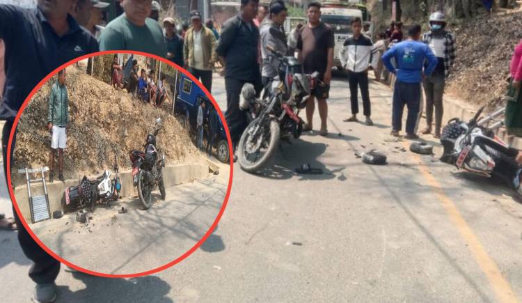 प्युठानमा तीन माेटरसाईकल एक आपसमा ठाेकिदा २ जनाको अवस्था गम्भिर  