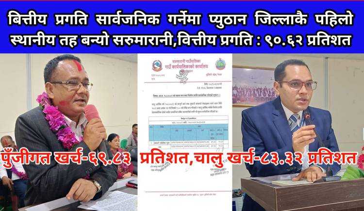 बित्तीय प्रगति सार्वजनिक गर्नेमा प्युठान जिल्लाकै पहिलो स्थानीय तह बन्यो सरुमारानी,वित्तीय प्रगति: ९०.६२ प्रतिशत