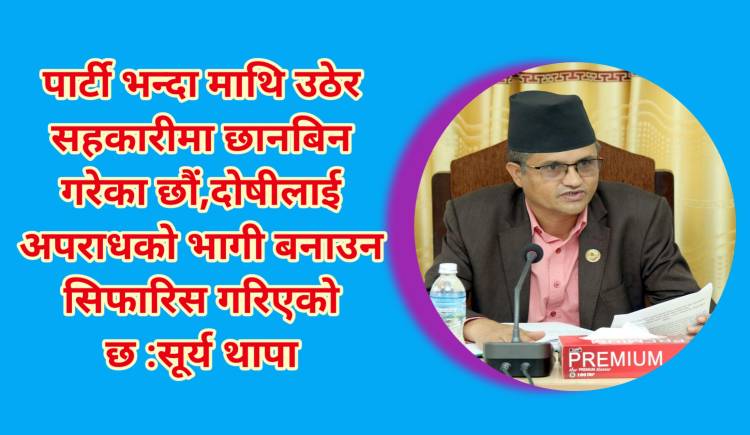 पार्टीभन्दा माथि उठेर सहकारीमा छानबिन गरेका छौं, दोषीलाई अपराधको भागी बनाउन सिफारिस गरिएको छ : सूर्य थापा
