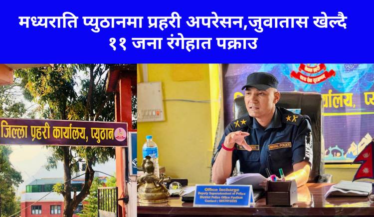 मध्यराति प्युठानमा प्रहरी अपरेसन,जुवातास खेल्दै ११ जना रंगेहात पक्राउ